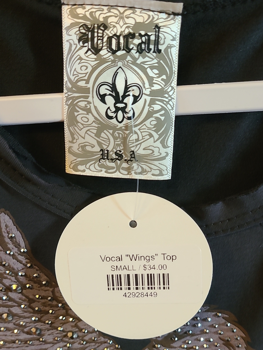 Vocal Gray Tank Top with Beaded Eagle Design - Picture 2 of 4